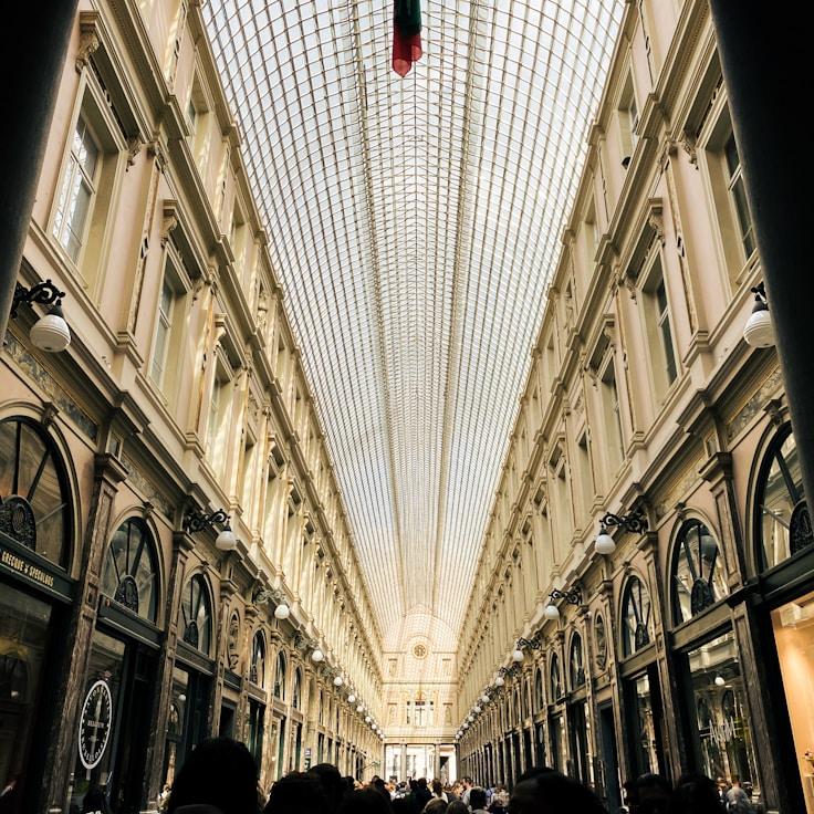 Modern shopping mall interior with family areas